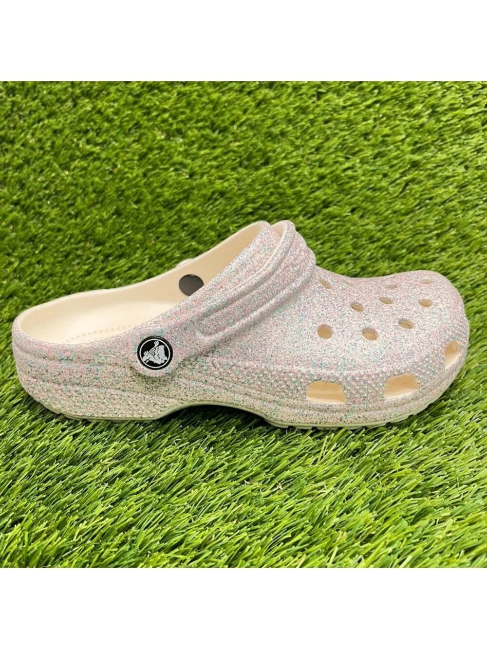 Crocs Classic Glitter Clog Girls Size 5Y Purple Blue Outdoor Slip On Sandals